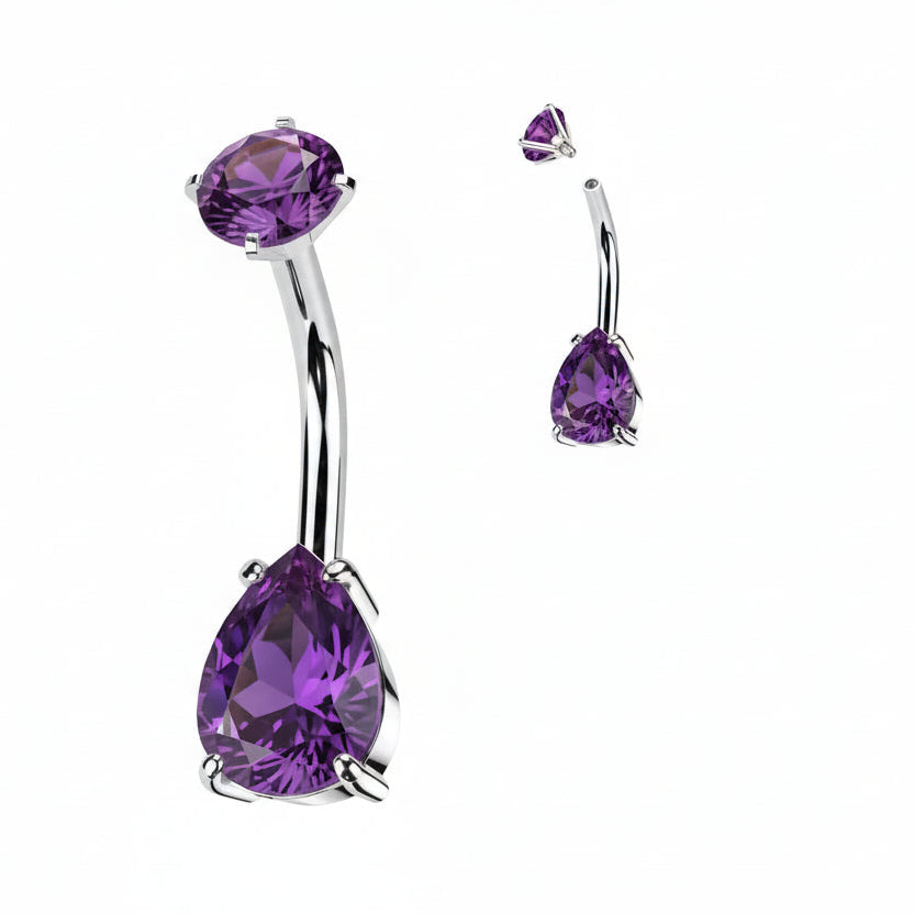 Premium Crystal Tear Drop Navel Barbell 14g