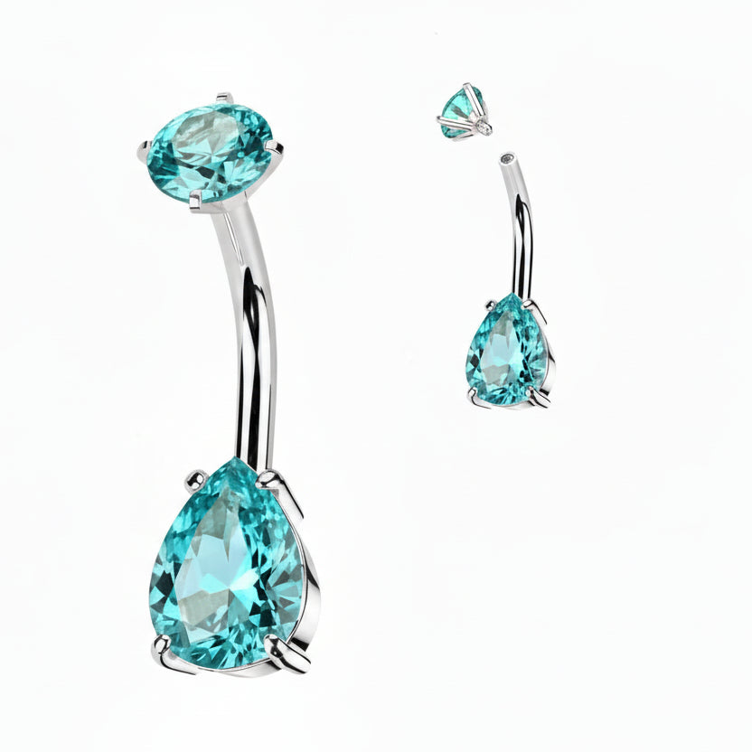 Premium Crystal Tear Drop Navel Barbell 14g
