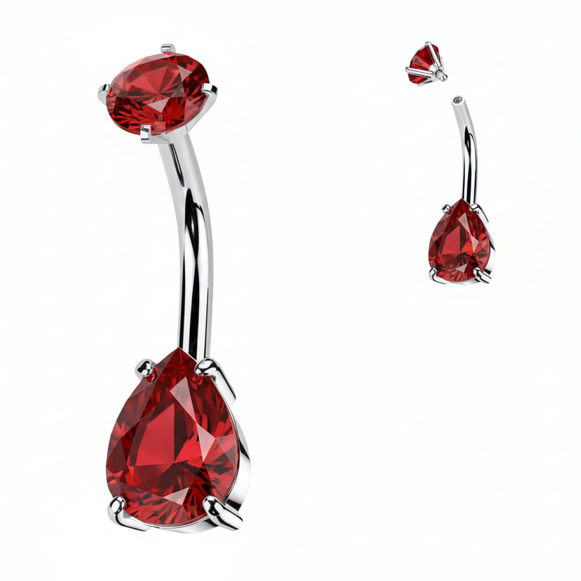 Premium Crystal Tear Drop Navel Barbell 14g