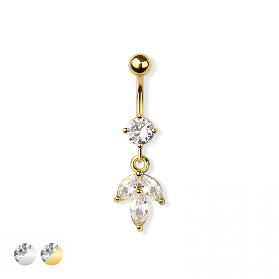 Surgical Steel Crystal Marquise Leaf Navel Dangle 14g