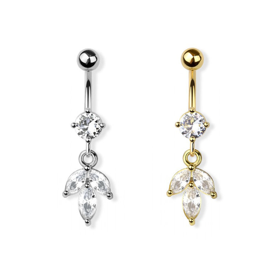 Surgical Steel Crystal Marquise Leaf Navel Dangle 14g