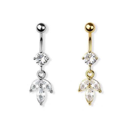 Surgical Steel Crystal Marquise Leaf Navel Dangle 14g