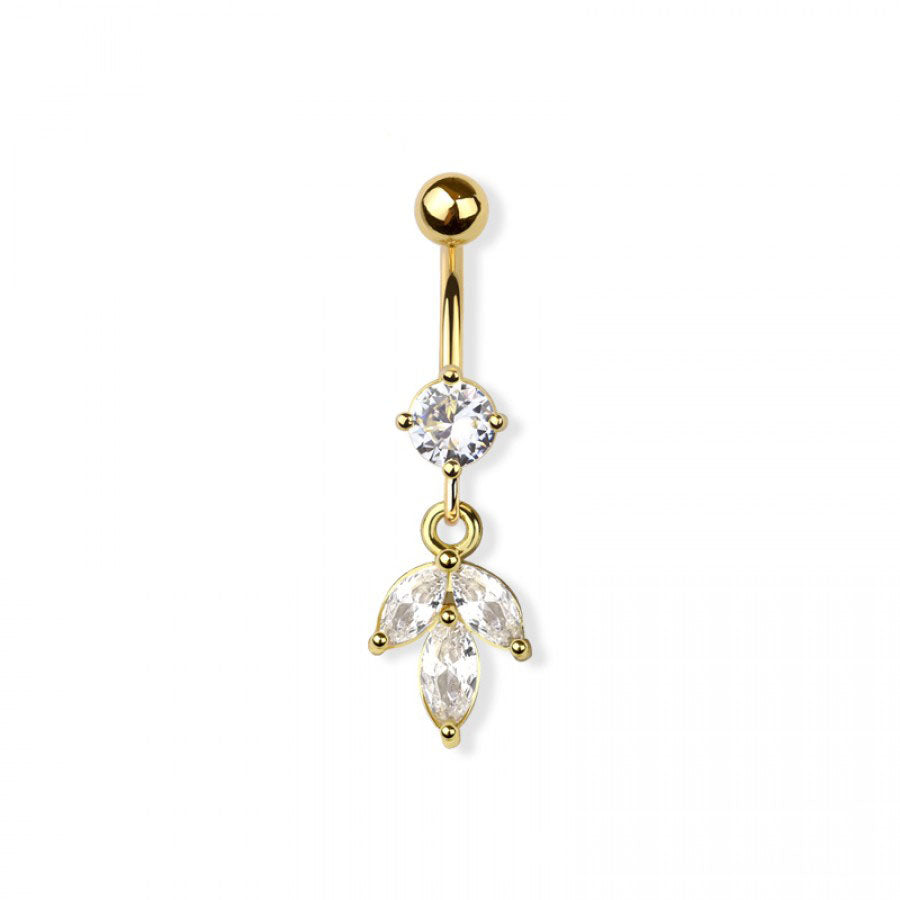 Surgical Steel Crystal Marquise Leaf Navel Dangle 14g