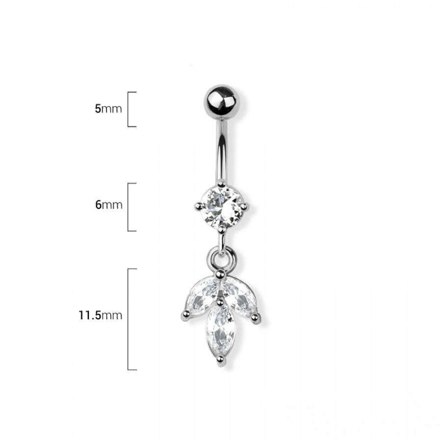 Surgical Steel Crystal Marquise Leaf Navel Dangle 14g