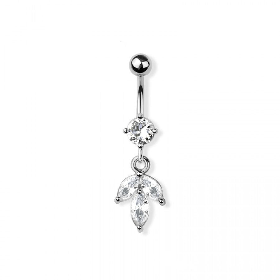 Surgical Steel Crystal Marquise Leaf Navel Dangle 14g