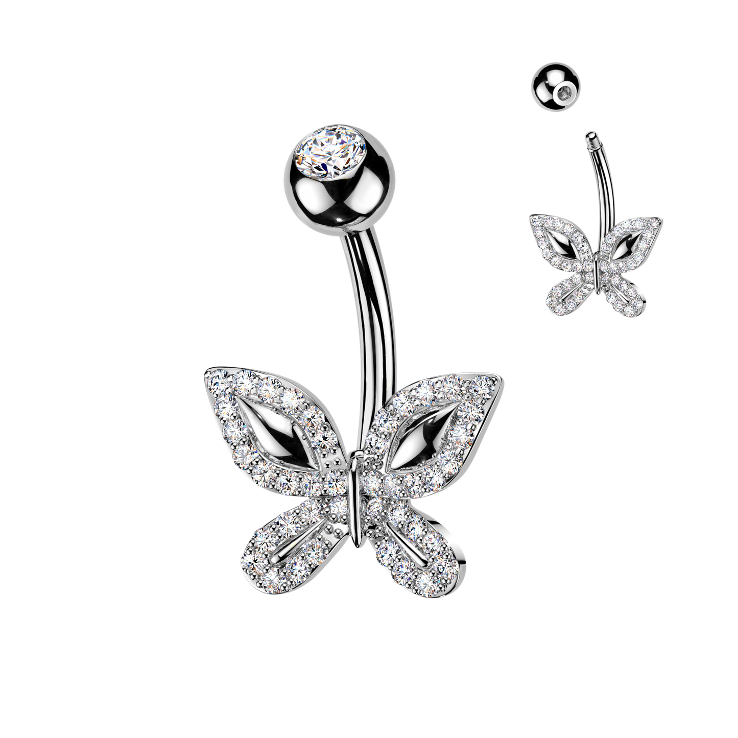 Pavé Butterfly Navel Barbell 14g