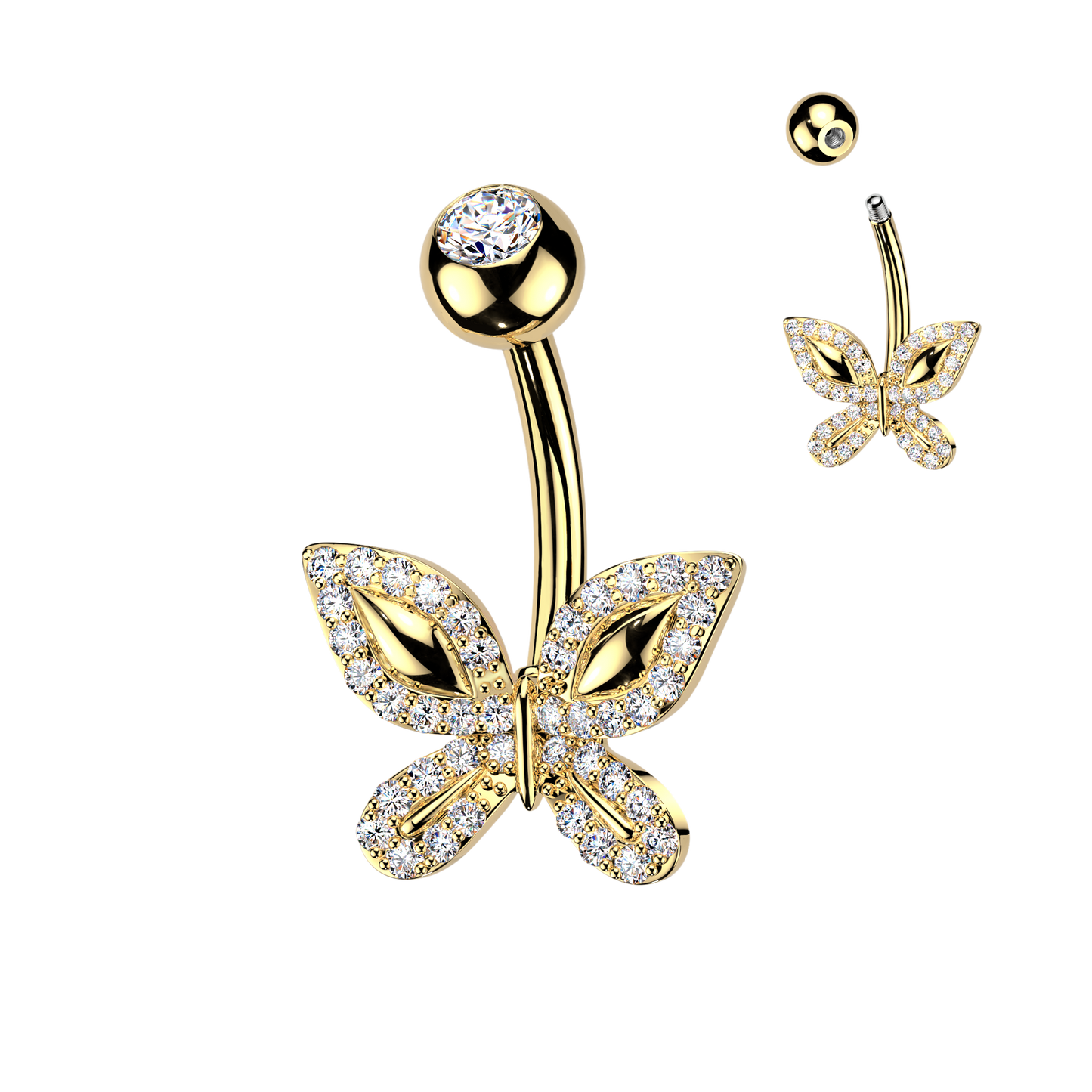 Pavé Butterfly Navel Barbell 14g