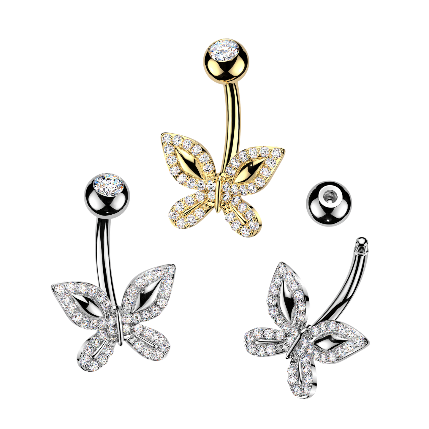 Pavé Butterfly Navel Barbell 14g