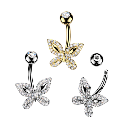 Pavé Butterfly Navel Barbell 14g