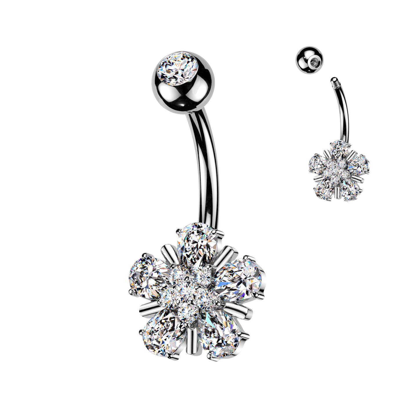 Flower Claw-Set Navel Barbell 14g