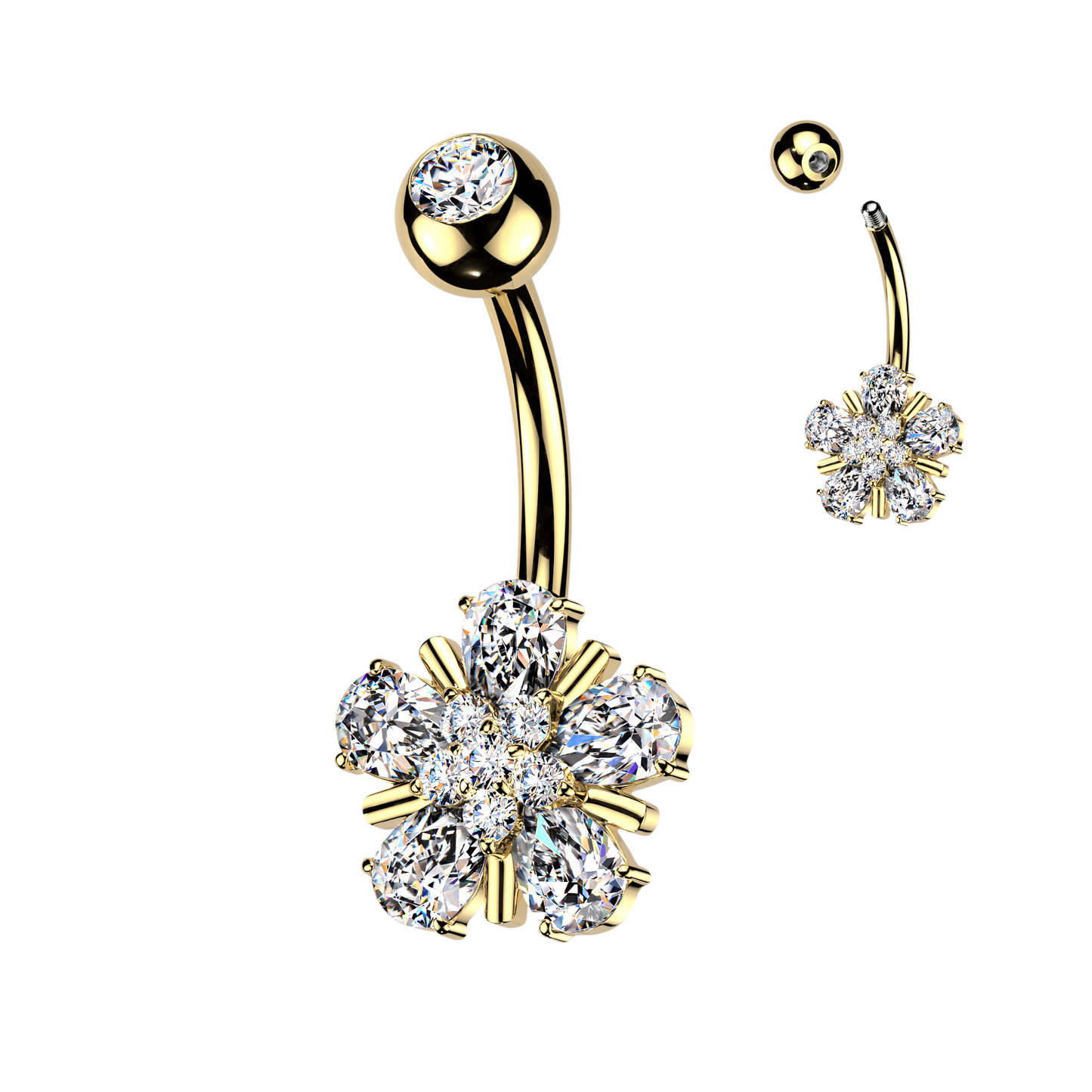 Flower Claw-Set Navel Barbell 14g