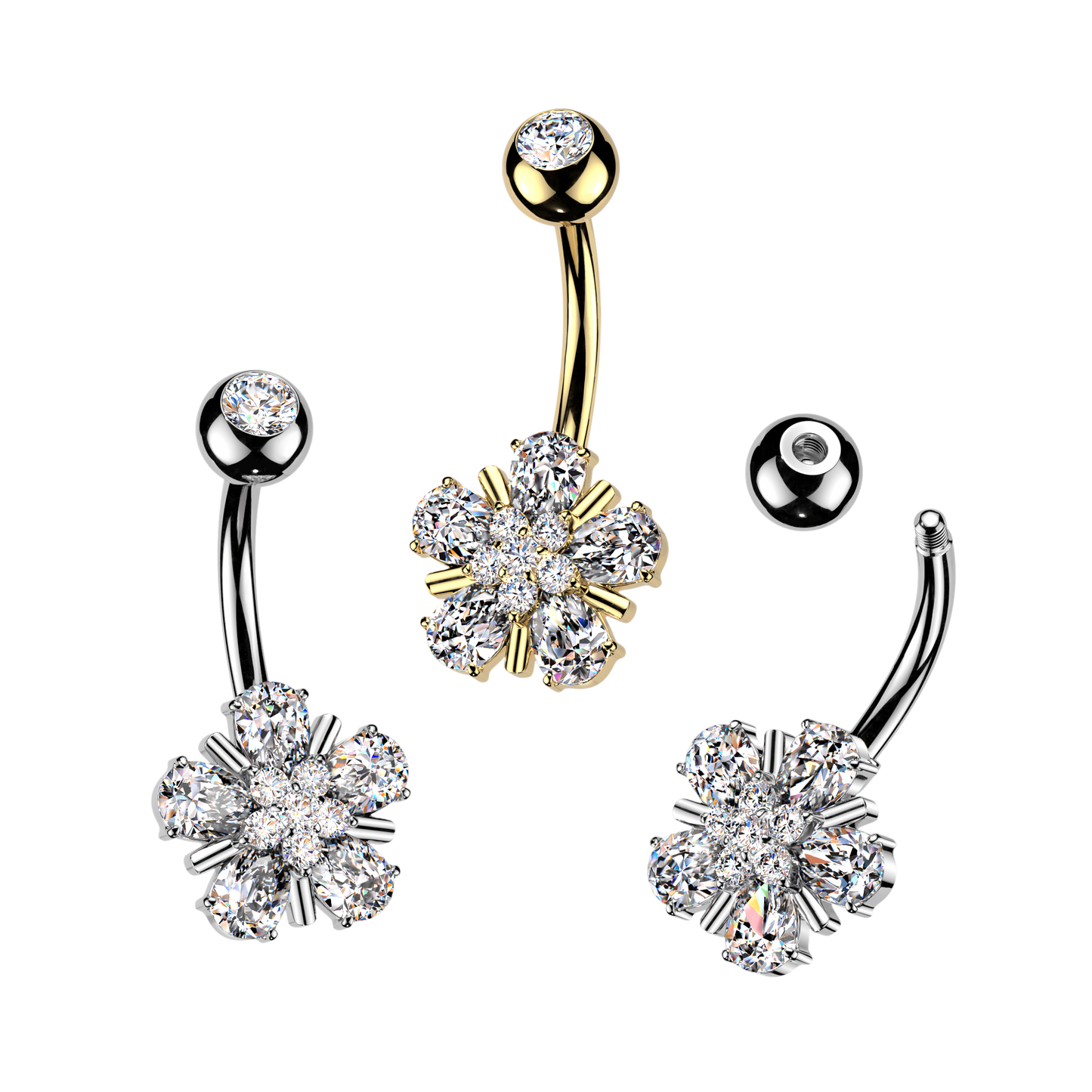 Flower Claw-Set Navel Barbell 14g