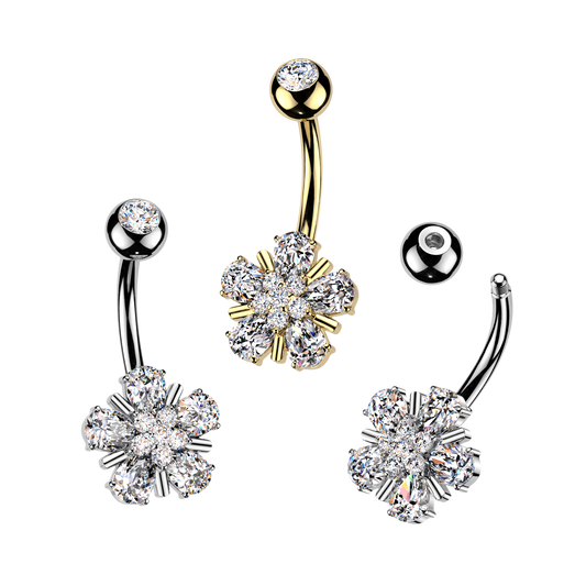 Flower Claw-Set Navel Barbell 14g