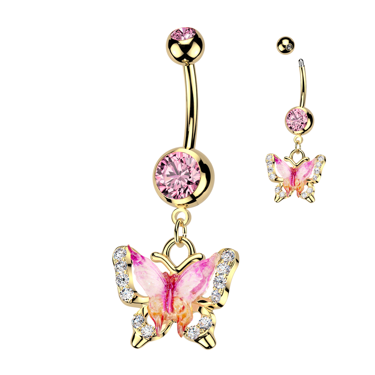 Pink Crystal Butterfly Belly Dangle 14g