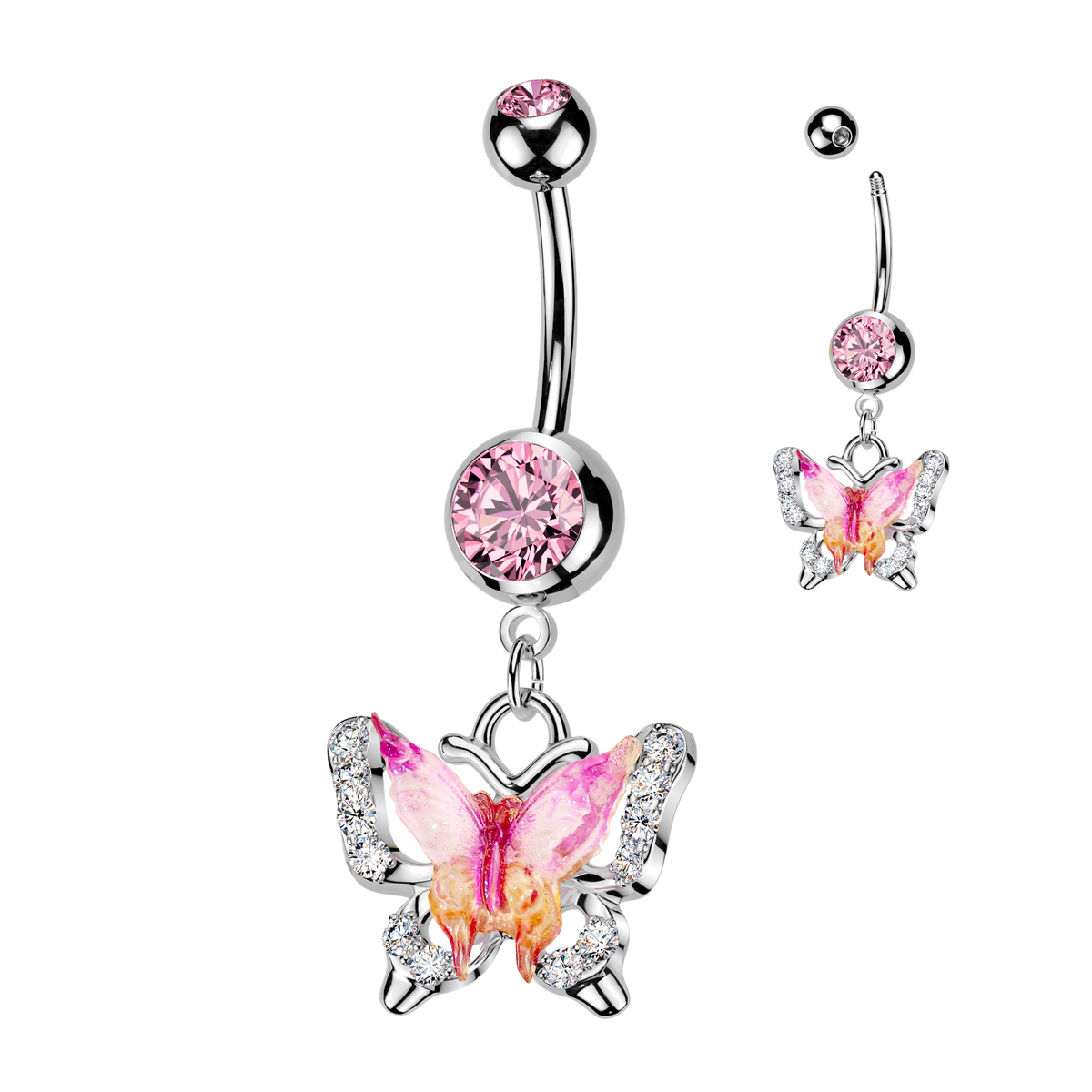 Pink Crystal Butterfly Belly Dangle 14g