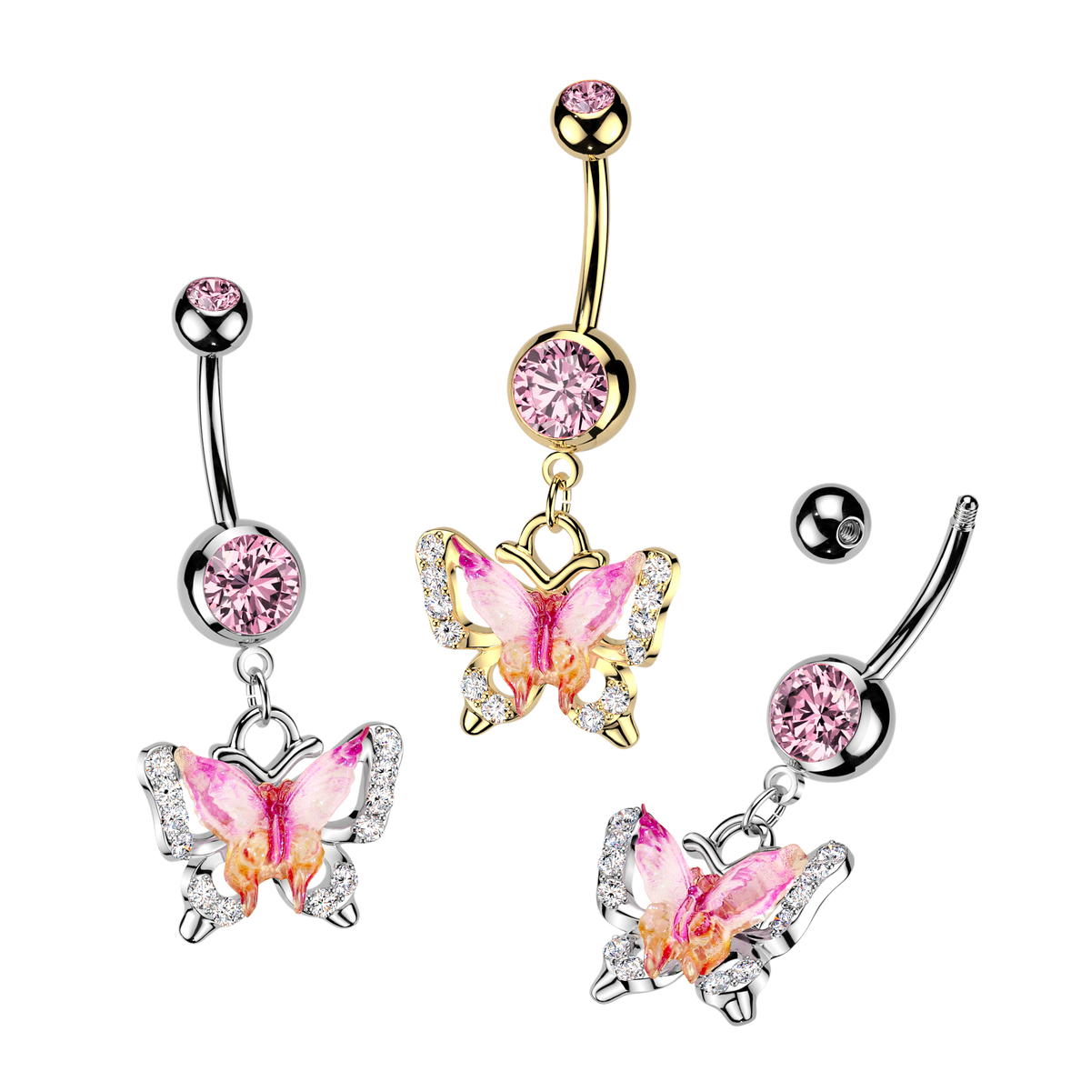 Pink Crystal Butterfly Belly Dangle 14g