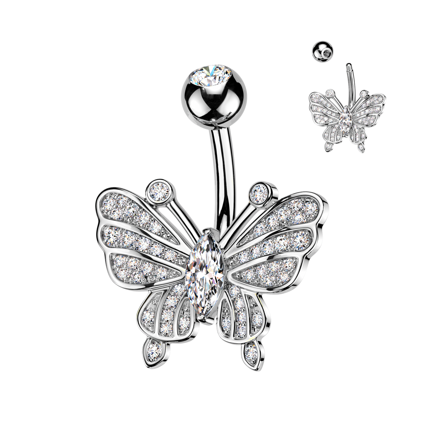 Marquise Butterfly Navel Barbell 14g