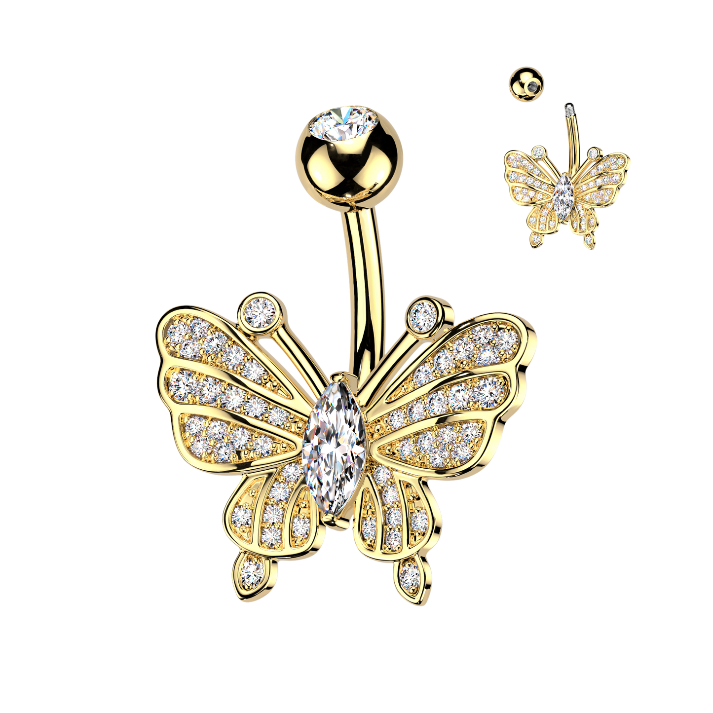 Marquise Butterfly Navel Barbell 14g