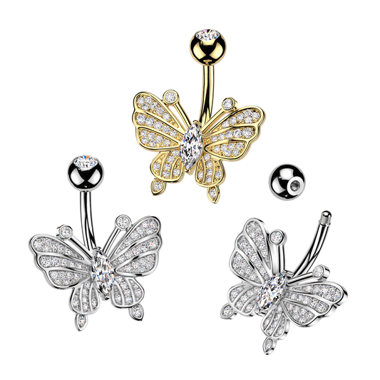 Marquise Butterfly Navel Barbell 14g