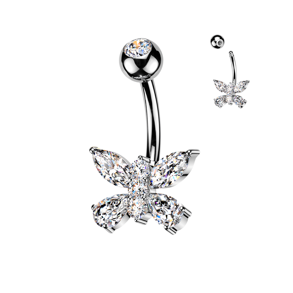 Marquise & Pear Crystal Cluster Belly Ring 14g