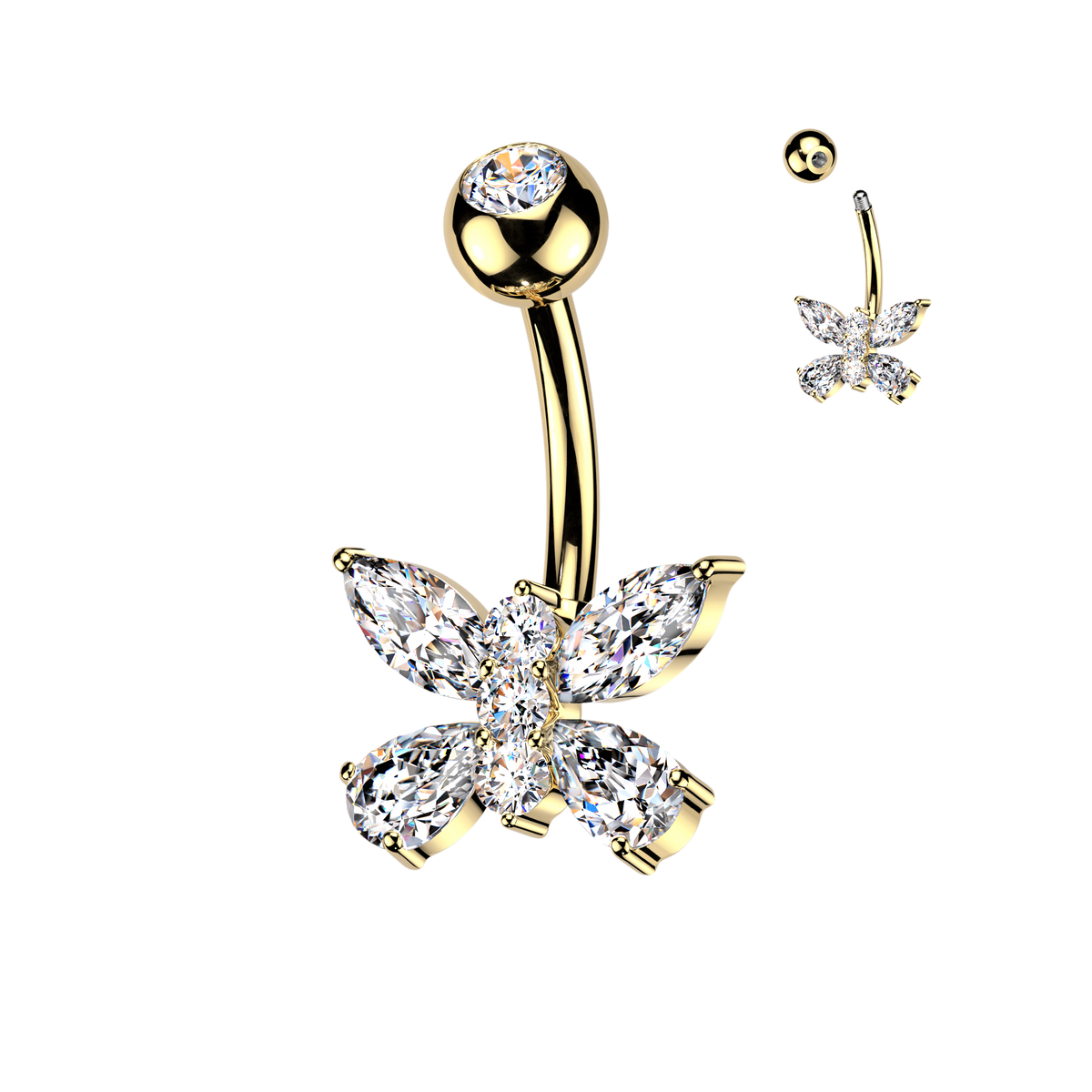 Marquise & Pear Crystal Cluster Belly Ring 14g
