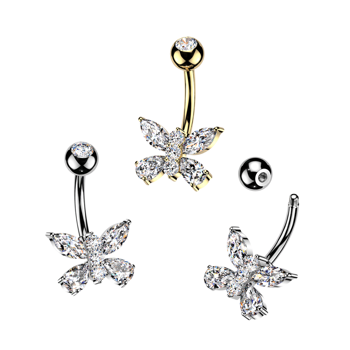 Marquise & Pear Crystal Cluster Belly Ring 14g