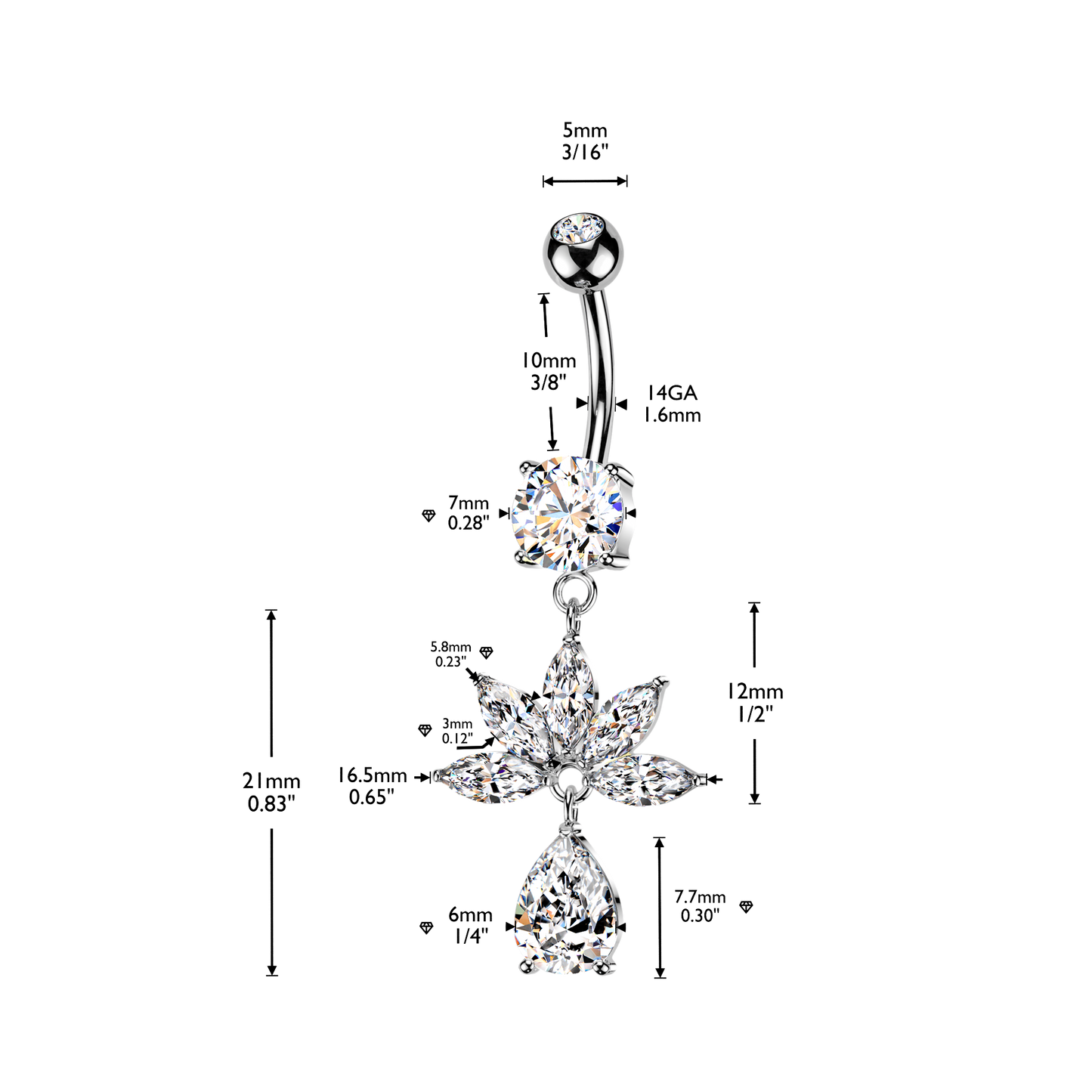 Marquise Fan Navel Dangle 14g