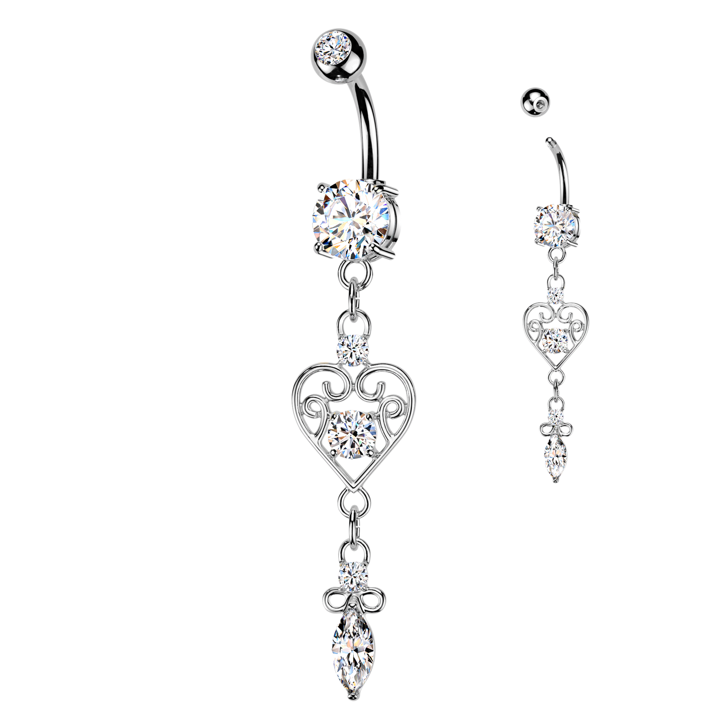 Filigree Heart Marquise Navel Dangle 14g