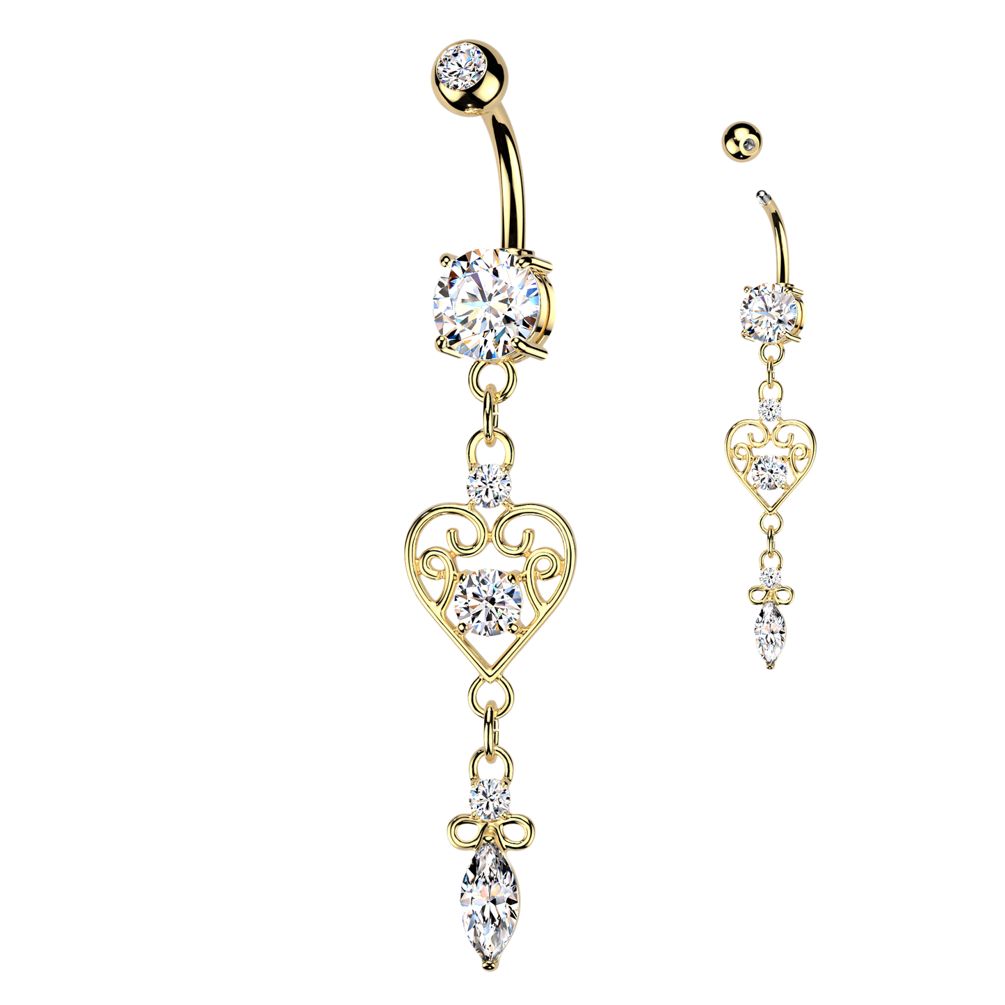Filigree Heart Marquise Navel Dangle 14g
