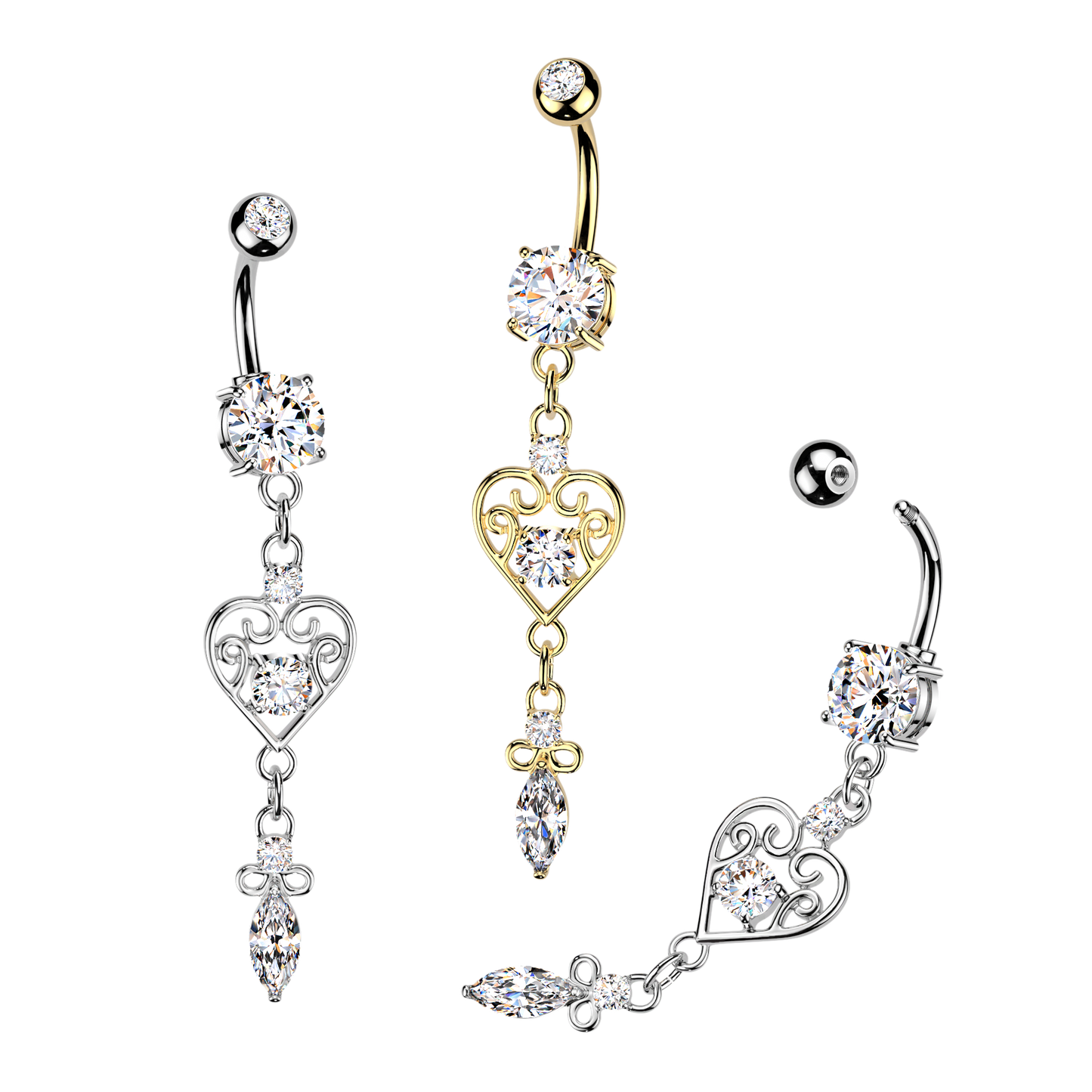 Filigree Heart Marquise Navel Dangle 14g