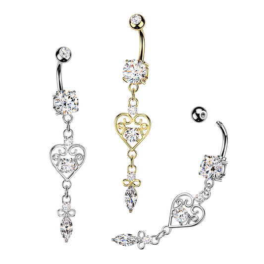 Filigree Heart Marquise Navel Dangle 14g
