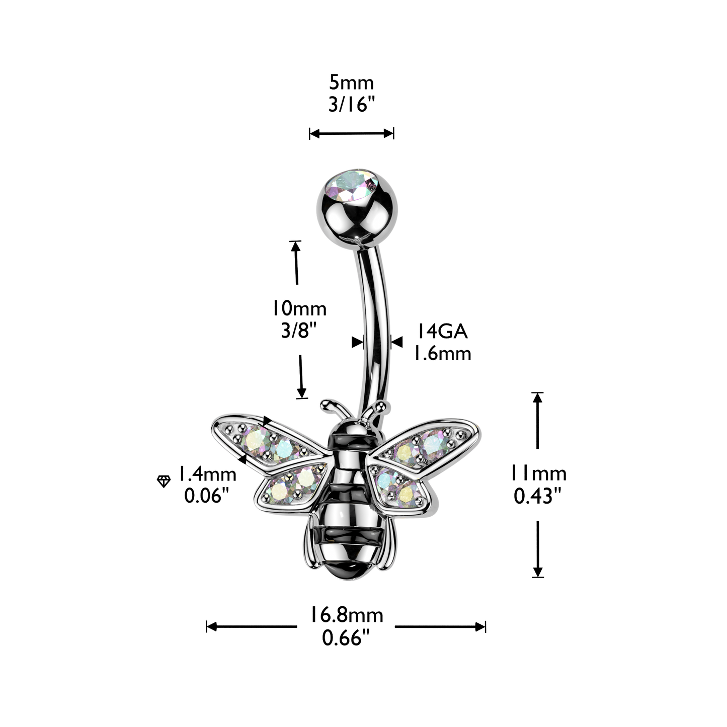 Bumblebee Navel Barbell 14g