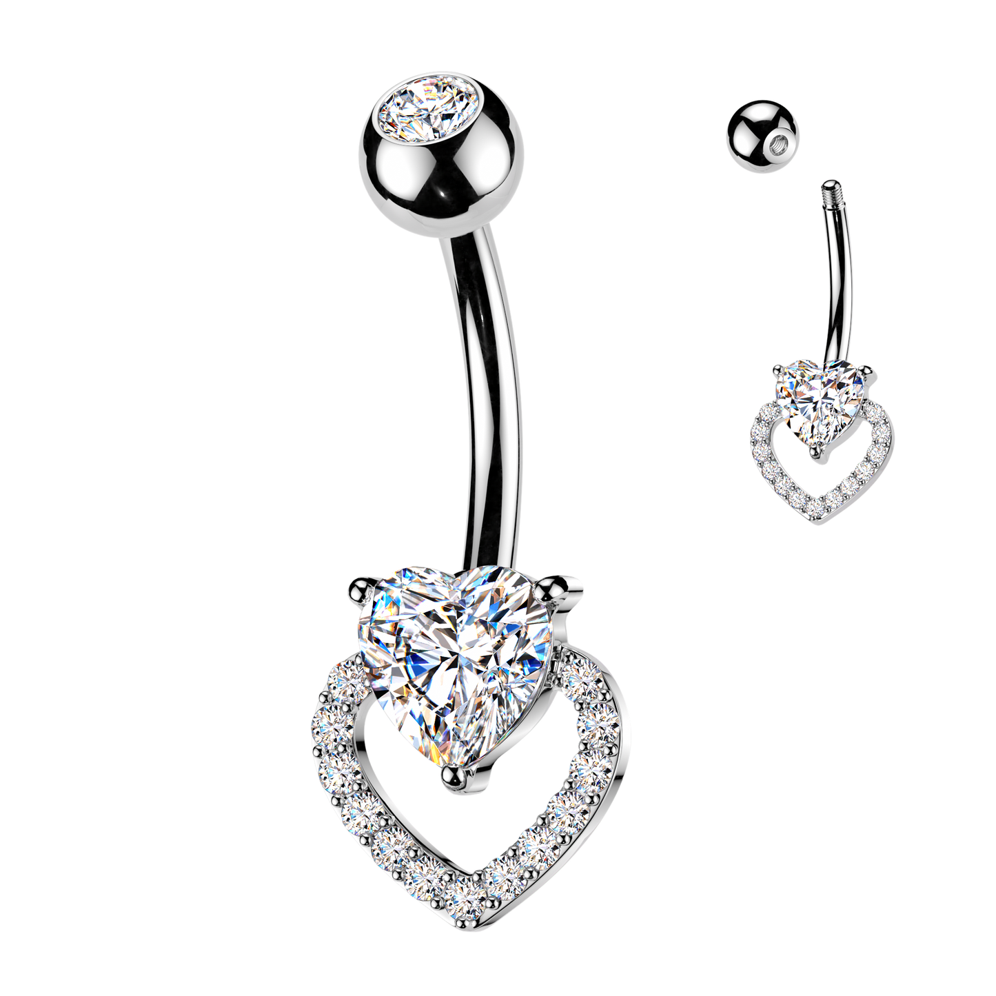 Double Heart Navel Barbell 14g
