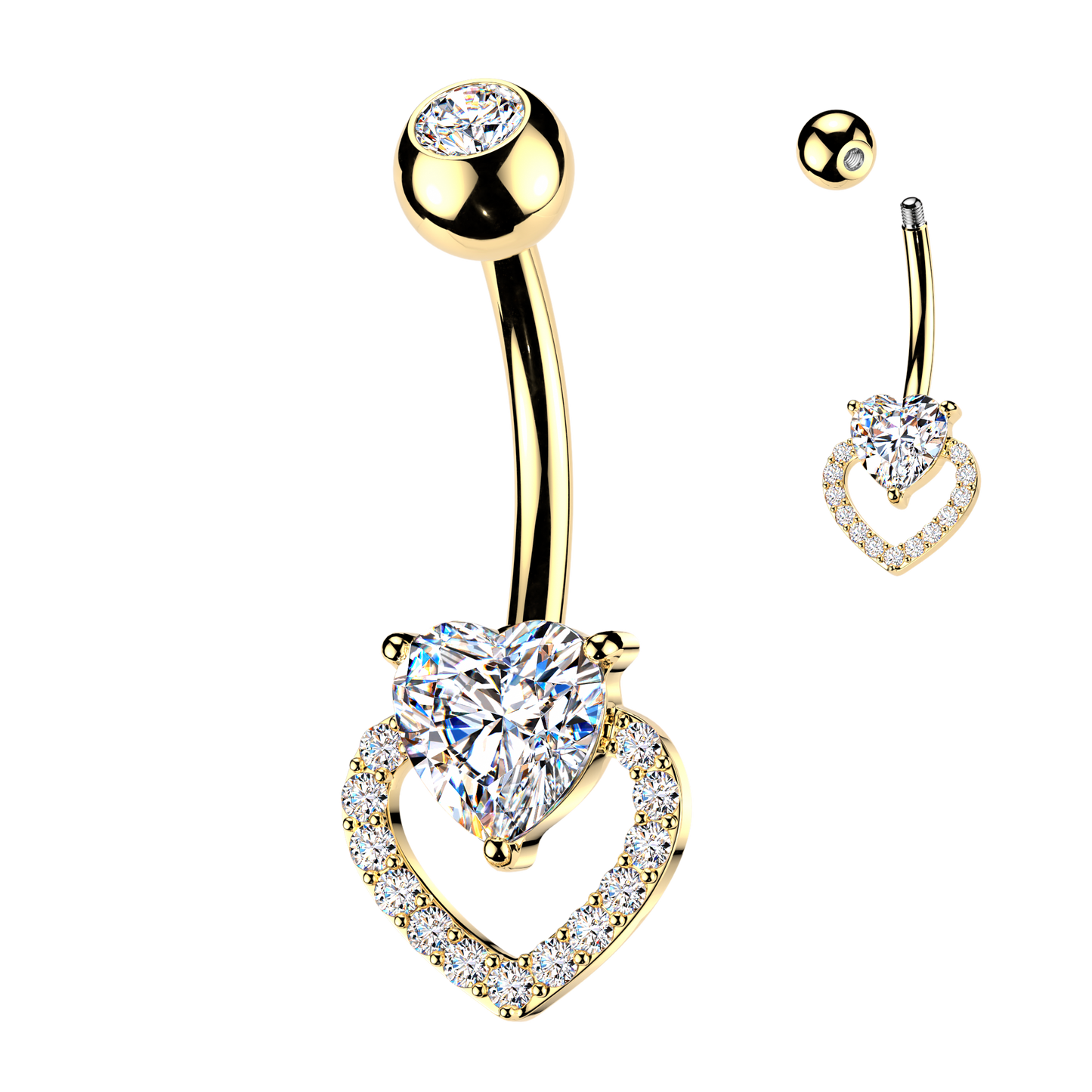 Double Heart Navel Barbell 14g