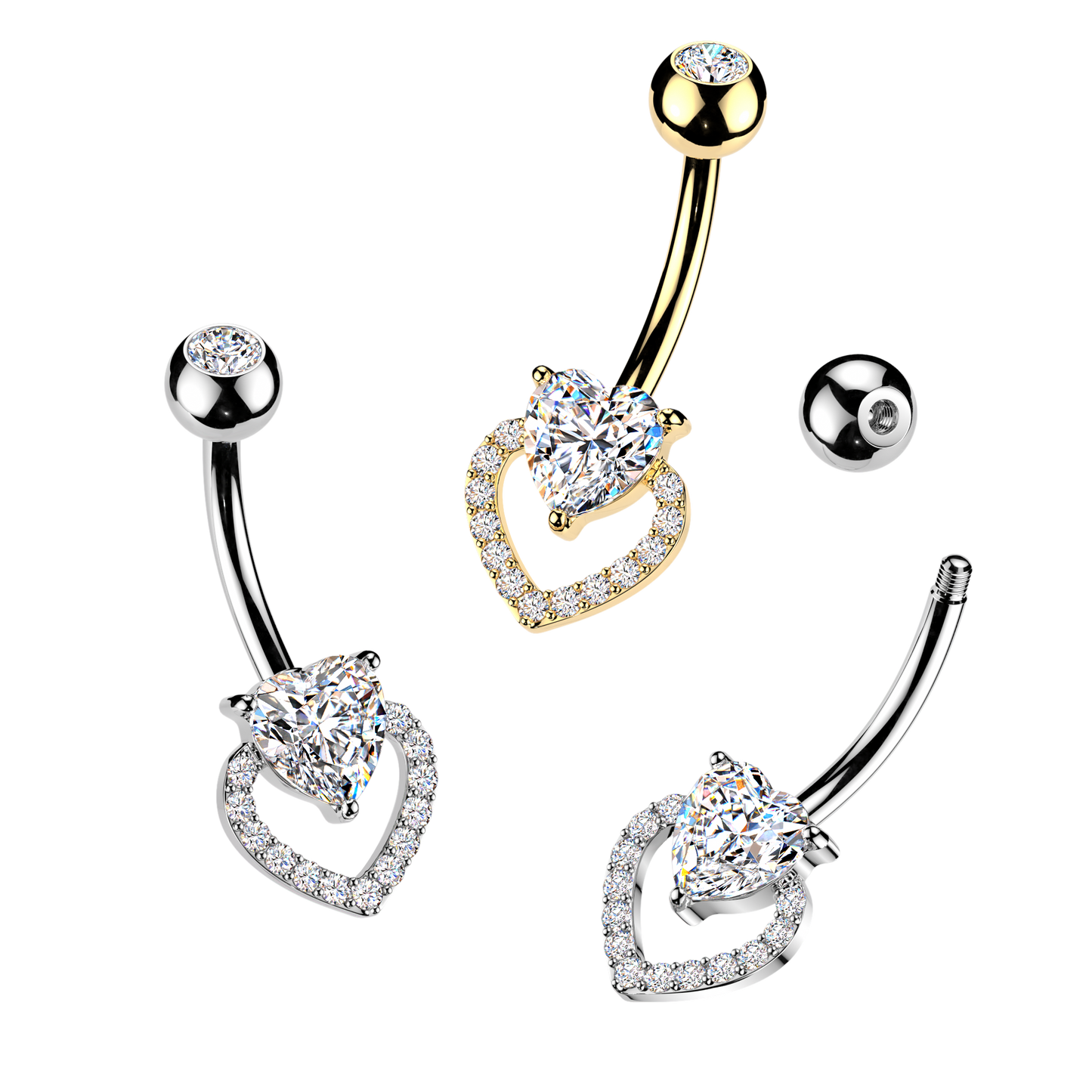 Double Heart Navel Barbell 14g