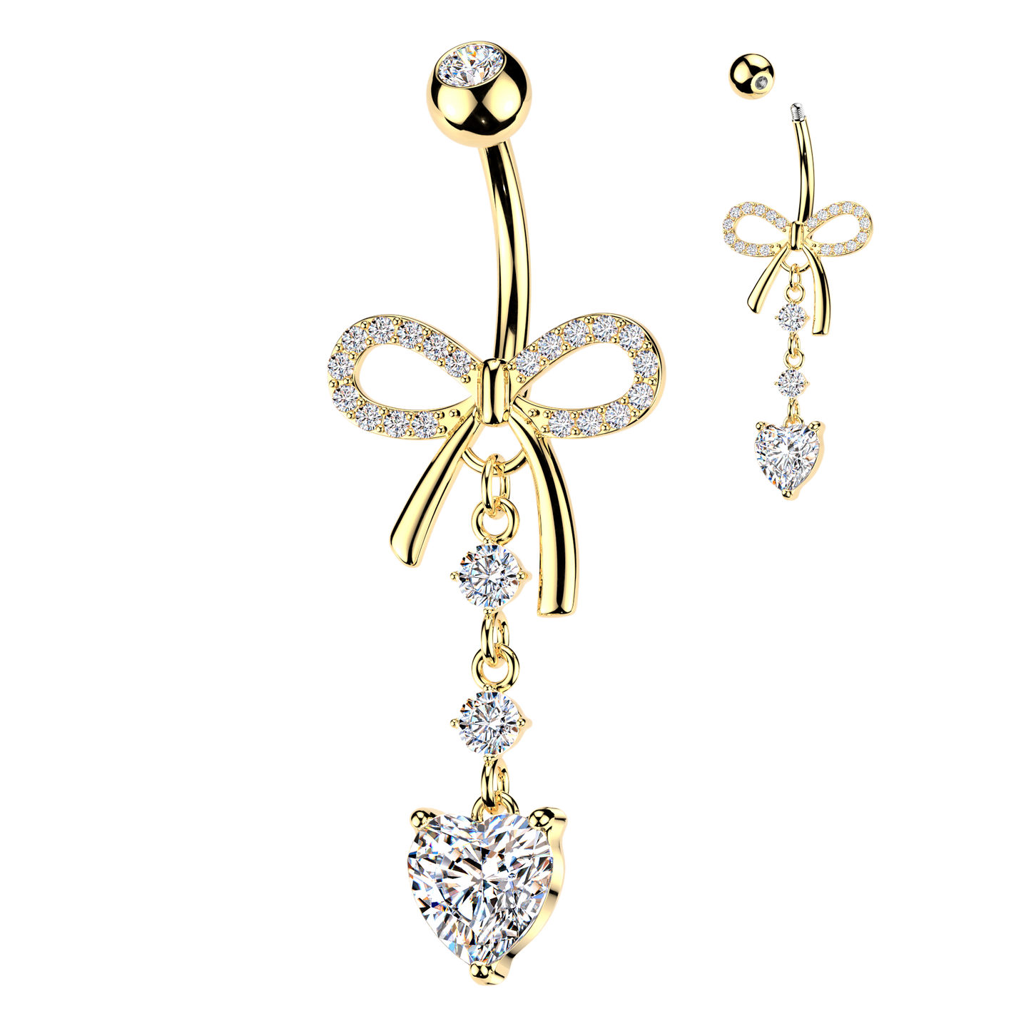 Bow Heart Navel Dangle 14g