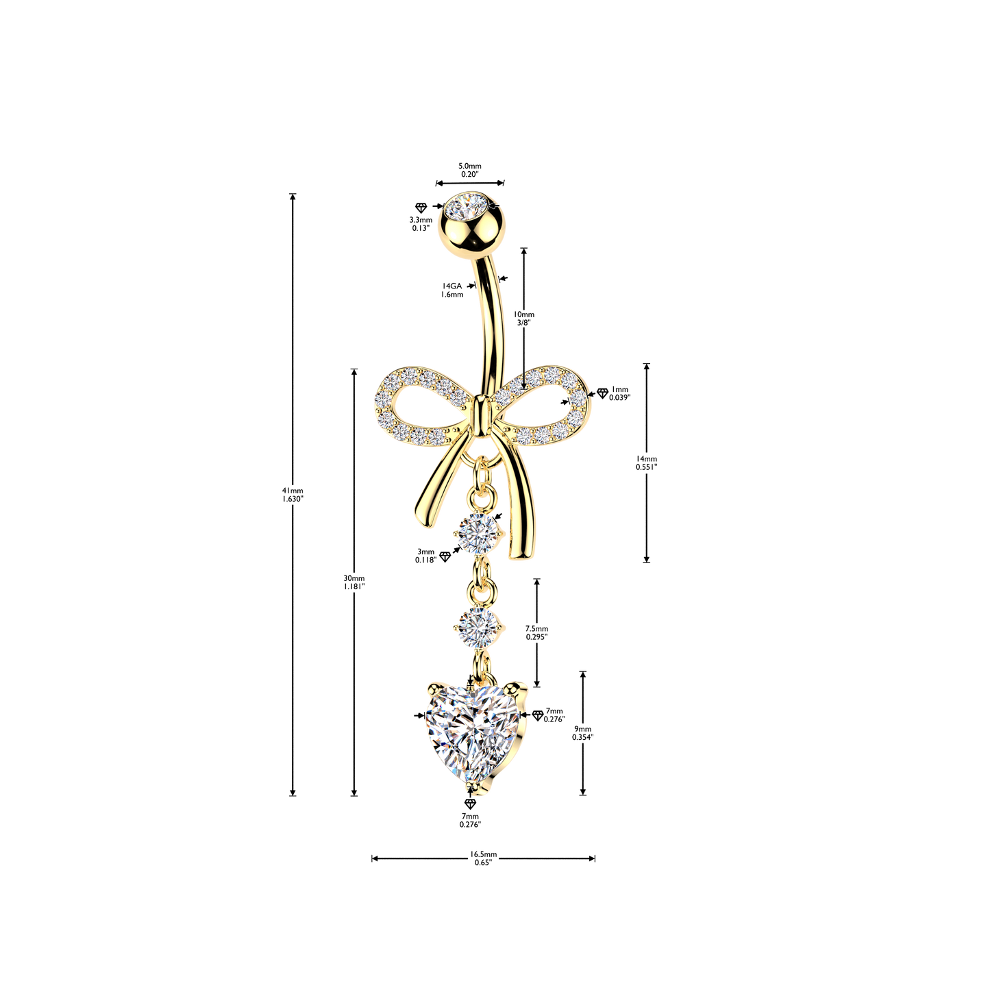 Bow Heart Navel Dangle 14g
