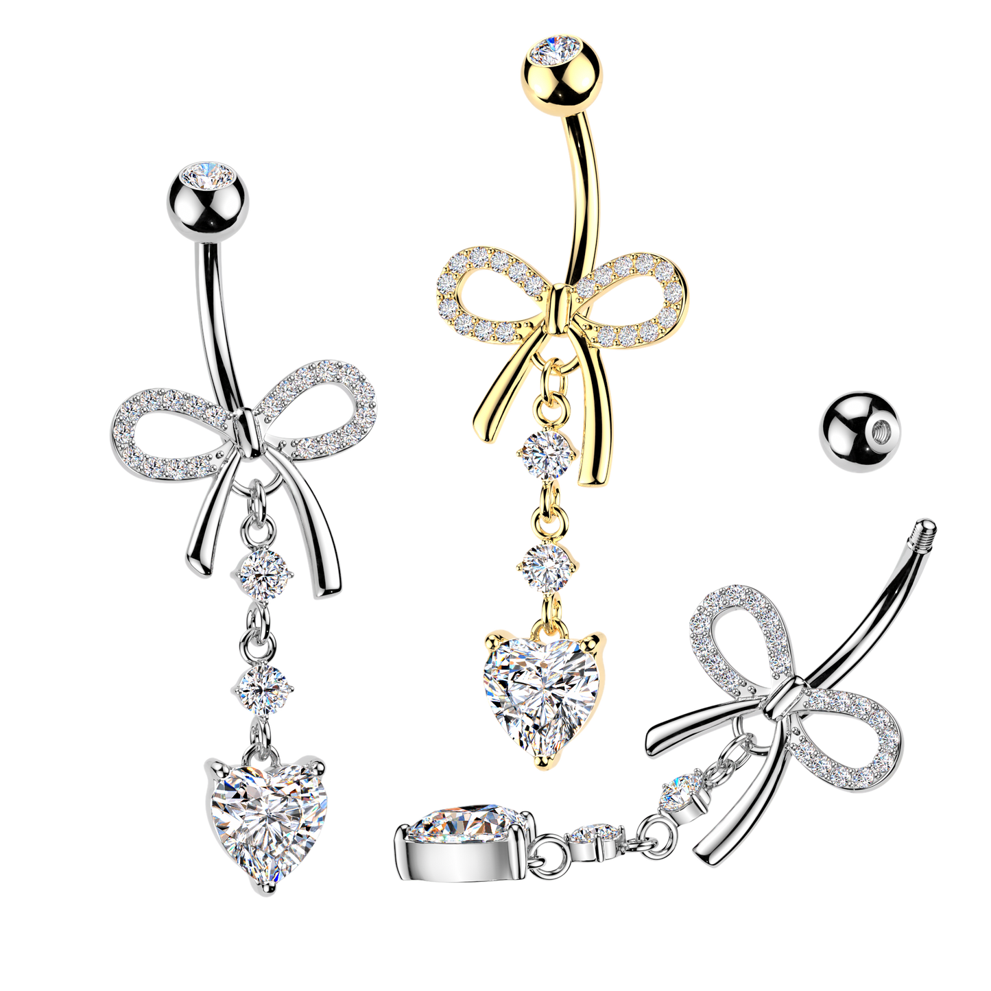 Bow Heart Navel Dangle 14g