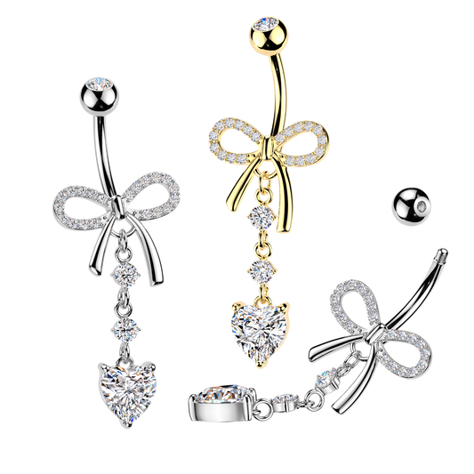 Bow Heart Navel Dangle 14g