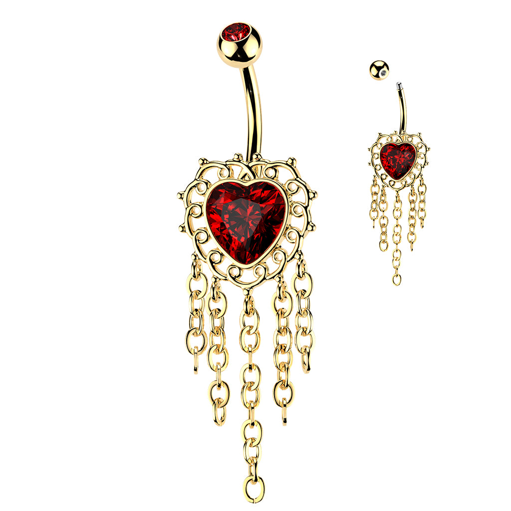 Filigree Heart Navel Chain Dangle 14g
