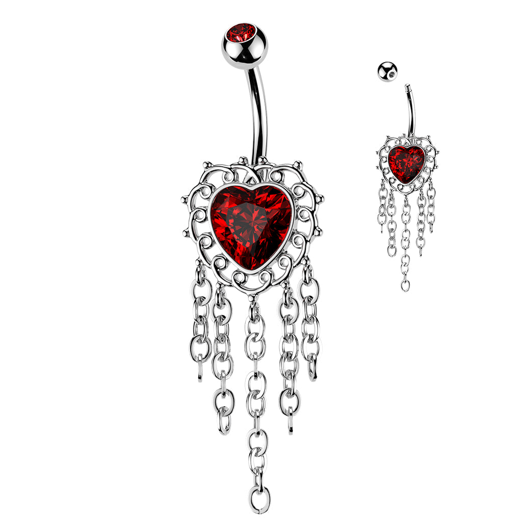 Filigree Heart Navel Chain Dangle 14g