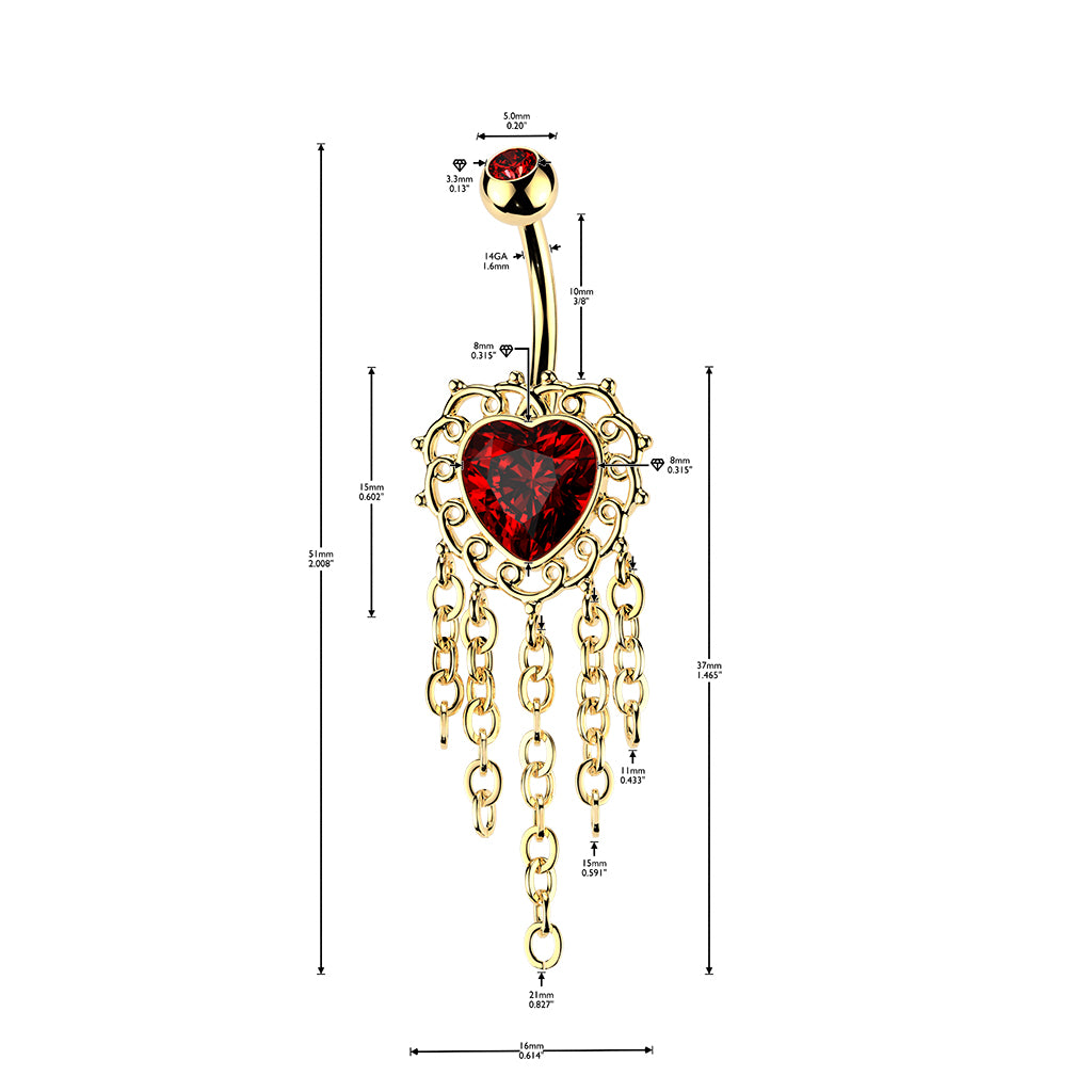 Filigree Heart Navel Chain Dangle 14g
