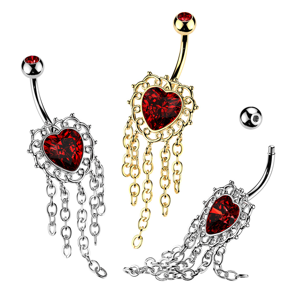 Filigree Heart Navel Chain Dangle 14g