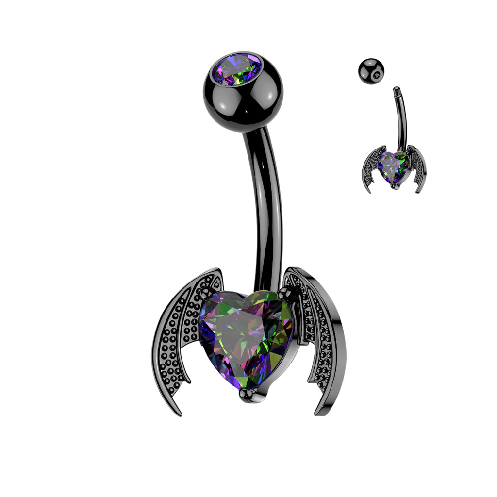 Mystic Bat Wing Heart Navel Barbell 14g