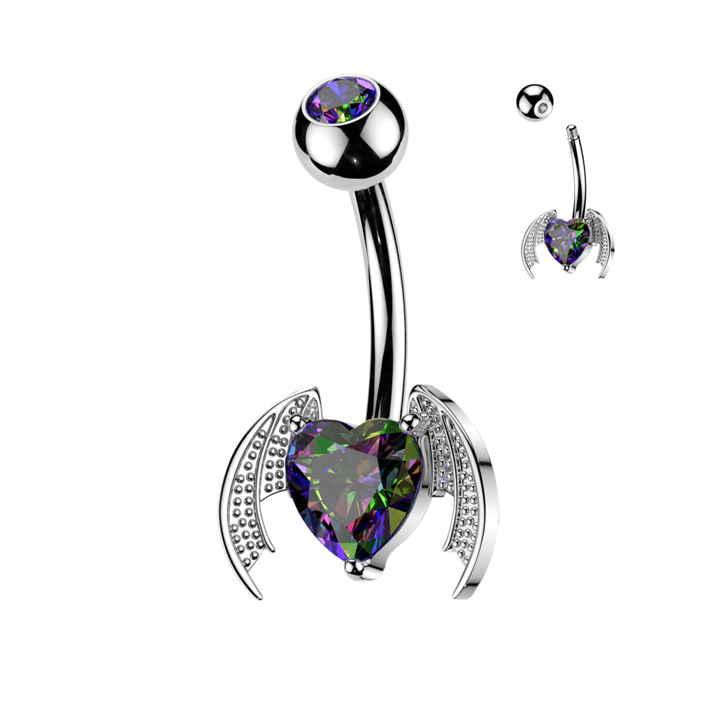 Mystic Bat Wing Heart Navel Barbell 14g