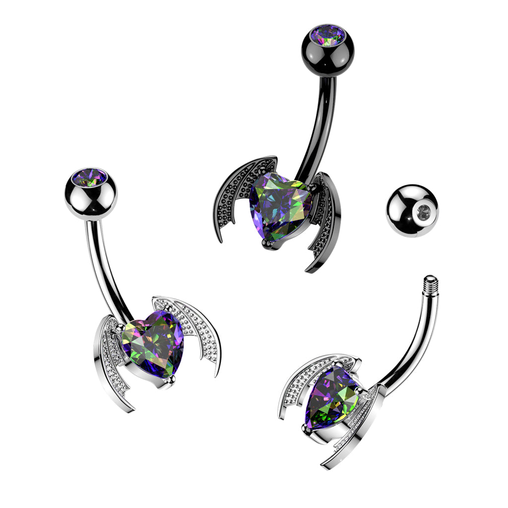 Mystic Bat Wing Heart Navel Barbell 14g