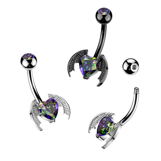 Mystic Bat Wing Heart Navel Barbell 14g