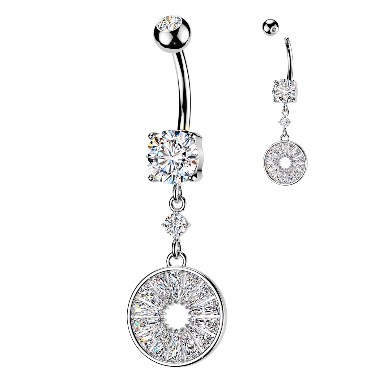 Spoked Wheel Crystal Belly Dangle 14g