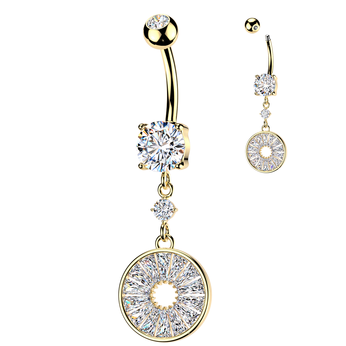 Spoked Wheel Crystal Belly Dangle 14g