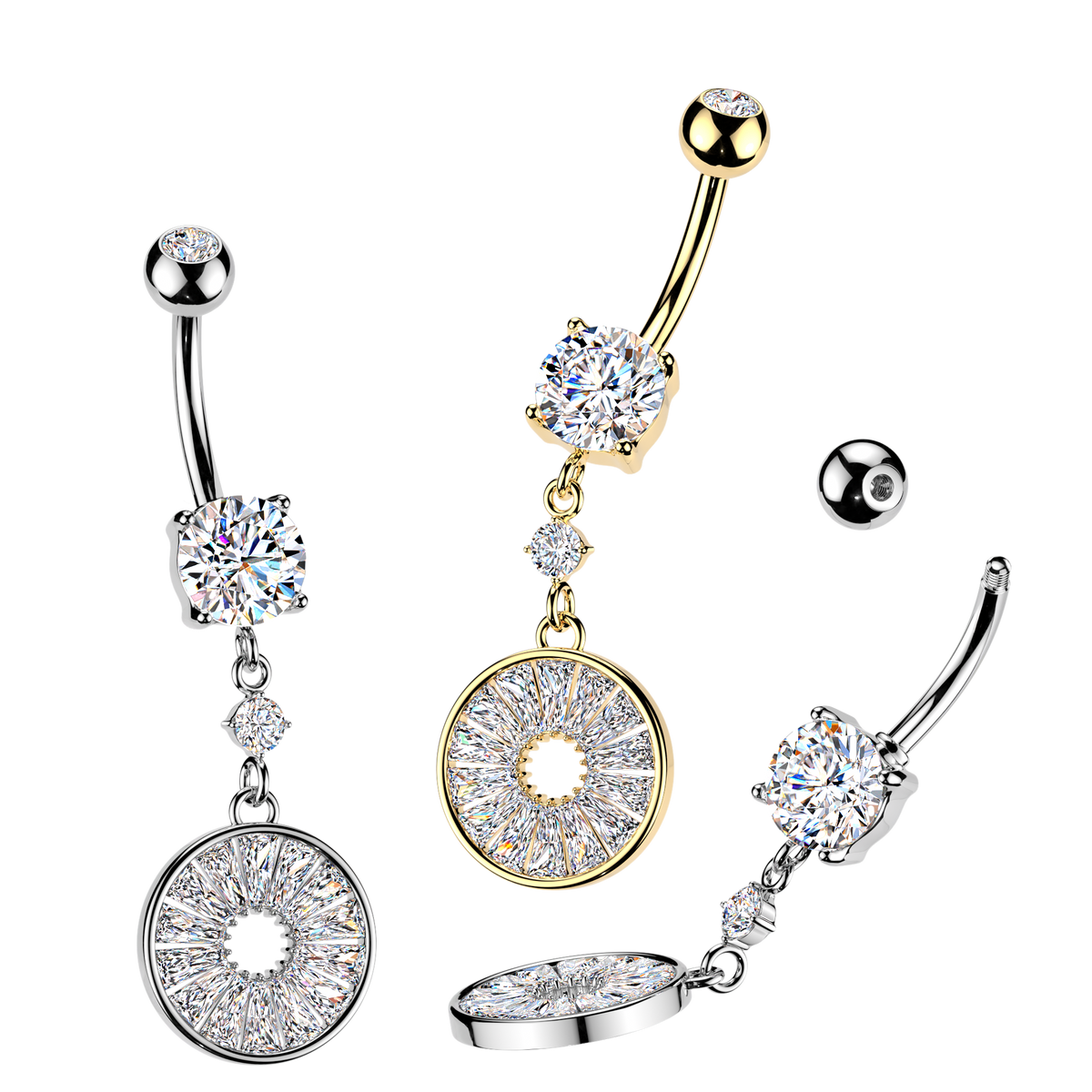 Spoked Wheel Crystal Belly Dangle 14g